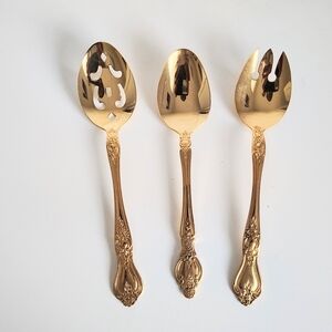 Vintage Elegant Gold 3 Piece Serving Spoon Set